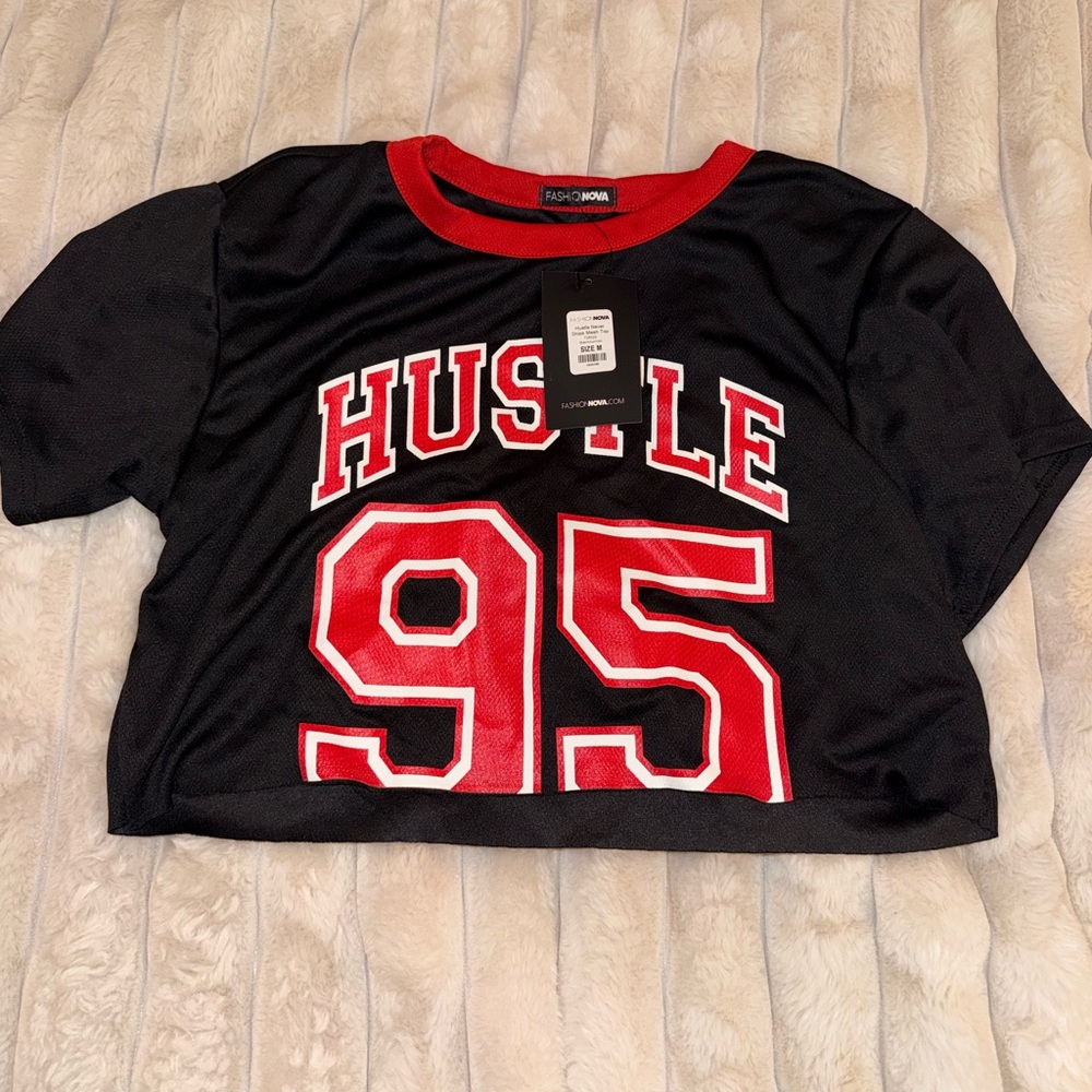 Fashion Nova Black and Red Hustle 95 Jersey